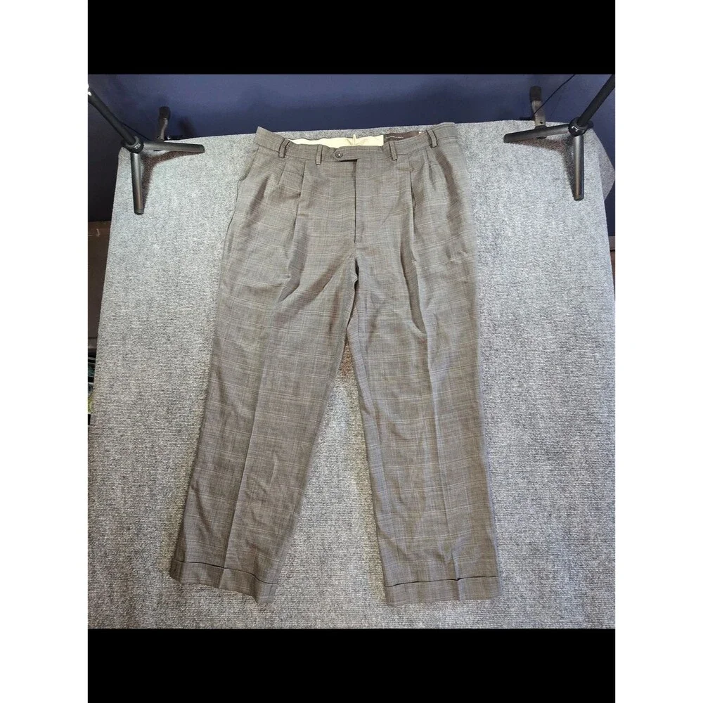 Oscar de la Renta Men’s Wool Dress Pants Gray Plaid 41x30 Classic Fit Trousers